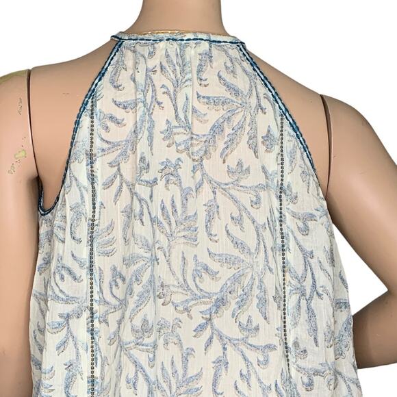 Lovestitch Halter Top Floral Print Size M Bohemian Green & Beige Stitching Trim - Picture 7 of 14